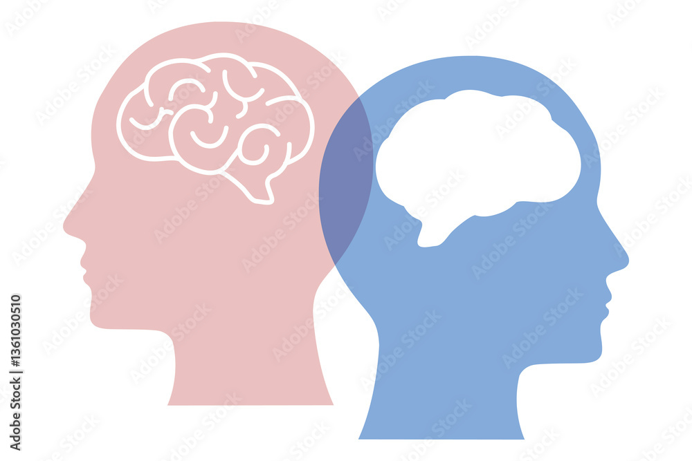 set Simple view of the brain, thin line vector illustration