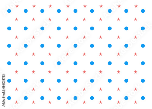 Wallpaper pattern: line of blue circle and red star on a white background 