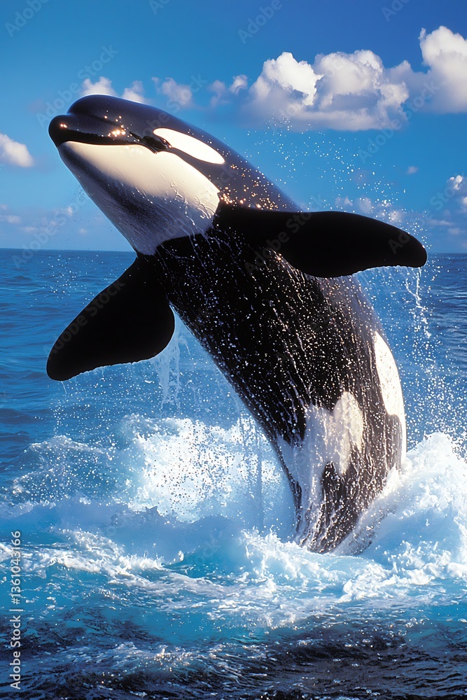 Obraz premium Orca Leaping Ocean Sky