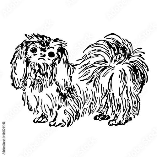 Pekingese Dog Illustration in Vintage Timeless Style