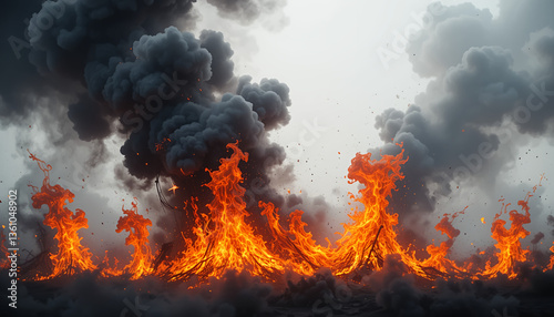 Fierce Blaze Engulfing Structure with Towering Black Smoke