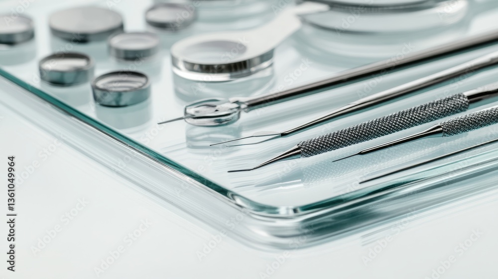 Close-up View of Precision Dental Tools on a Clean Glass Surface Close-up View of Precision Dental Tools on a Clean Glass Surface