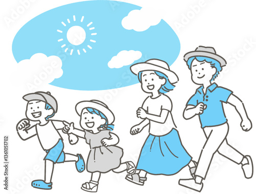 夏にお出かけする家族のイラスト