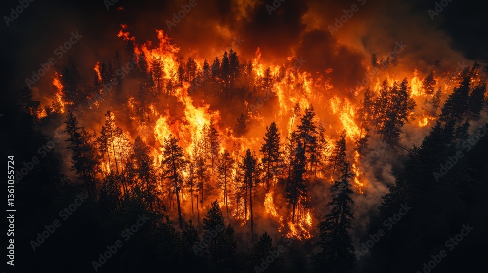 Burning forest. Devastating wild fire. Burning forest. Devastating wild fire.