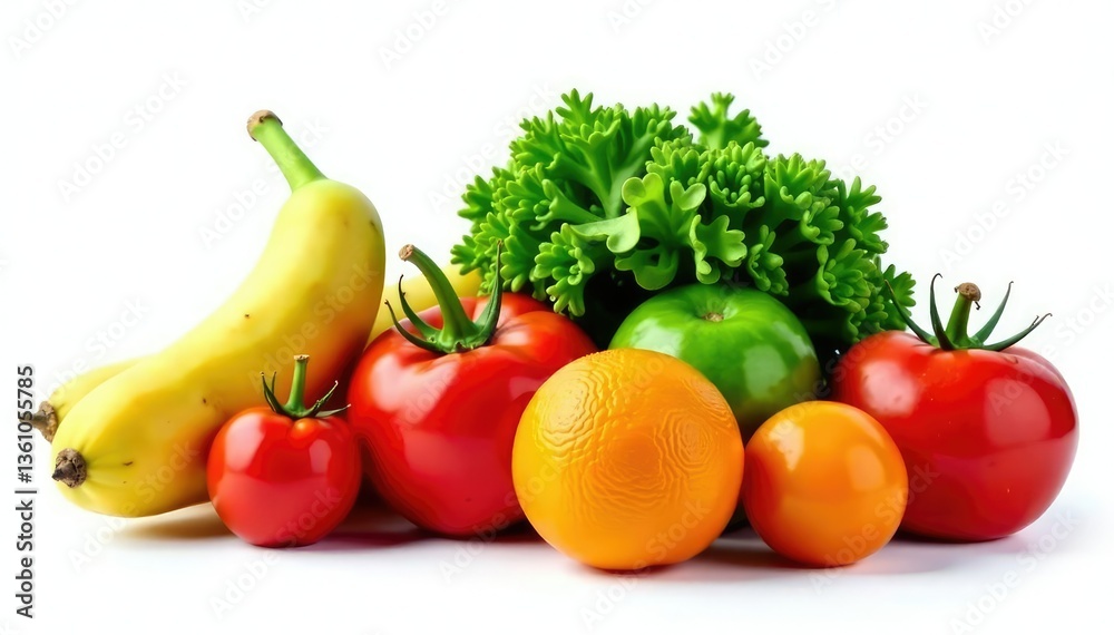 Variety of organic fruits & vegetables isolated, organic produce, organic, gourmet food Variety of organic fruits & vegetables isolated, organic produce, organic, gourmet food