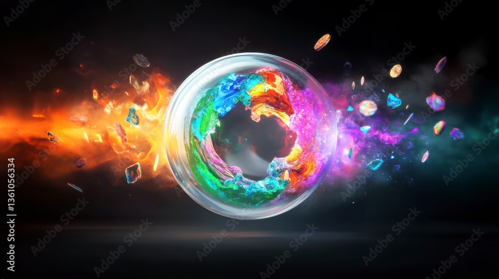 Colorful burst of light and energy with abstract crystal details Colorful burst of light and energy with abstract crystal details