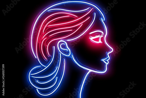 Neon Woman Profile with Dark Background.