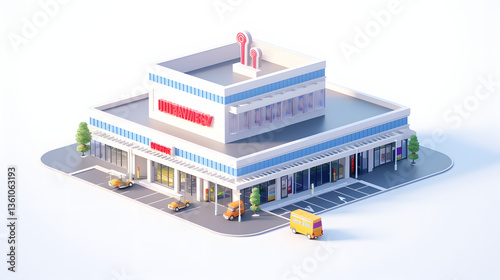 Supermarket building isometric 3D