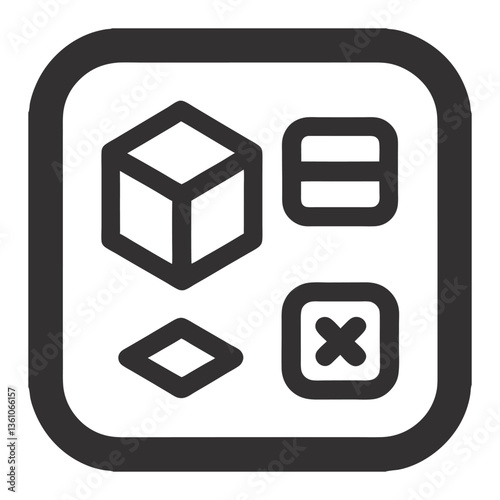 3D Cube Symbol and Mathematical Icons Set – Minimal UI Elements with Cross, Equal, and Diamond Shapes in Flat Vector Style photo