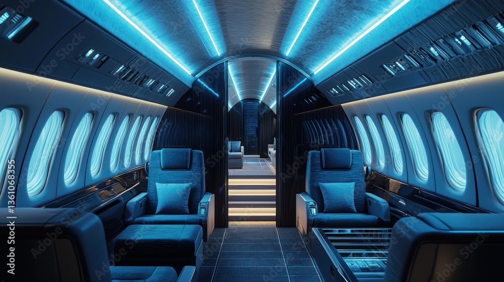 Fototapeta premium The interior of a luxurious business jet with spacious seating
