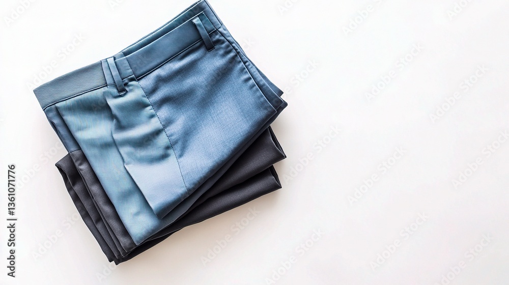 Stylish Folded Mens Trousers Neatly Isolated On White Background Stylish Folded Mens Trousers Neatly Isolated On White Background