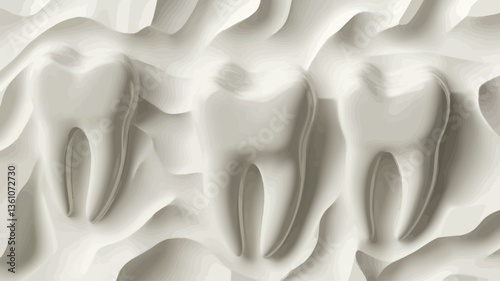 Close-up view of an abstract pattern featuring numerous tooth-like shapes in varying sizes and orientations. The shapes are rendered in shades of off-white and cream, creating a subtle relief
