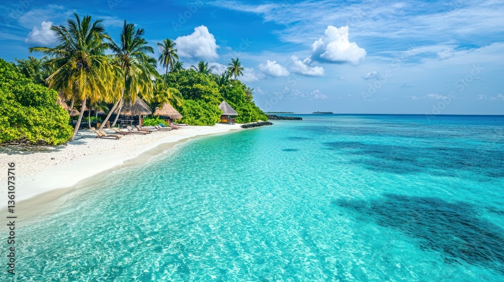 Fototapeta premium Summer vibes on an island with sun-kissed beaches and clear blue waters.