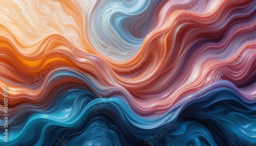 Swirling Color Symphony: A mesmerizing display of flowing colors, blending hues of orange, blue, and purple in a visually stunning and dynamic composition. Evoking a sense of movement, energy.
