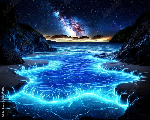 Night Beach Milky Way Glow