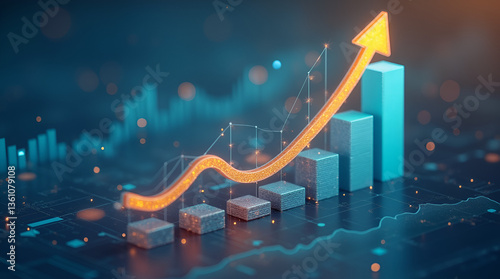 Soaring to Success: A dynamic chart, symbolizing growth and progress, ascends with a vibrant upward arrow, representing business and financial triumph.