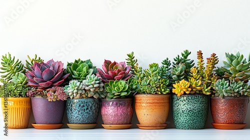 Wallpaper Mural Colorful Succulents in Pots Against White Wall Torontodigital.ca