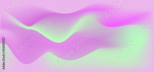 Abstract pink green gradient background with smooth wavy form. Minimalist liquid color blend texture surface design concept for modern creative visual art.