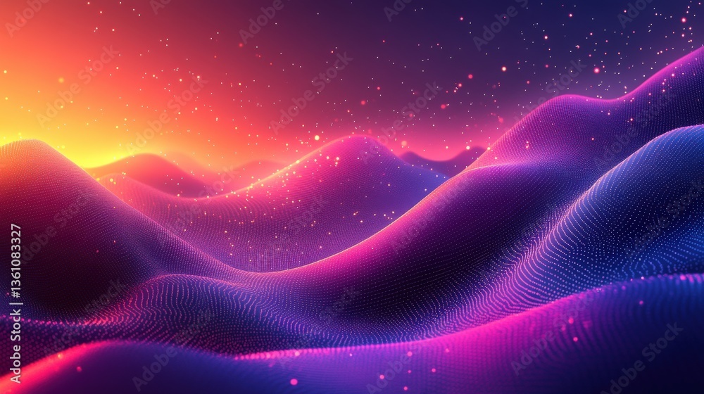 Fototapeta premium Abstract Colorful Waves in Vibrant Landscape with Sparkles