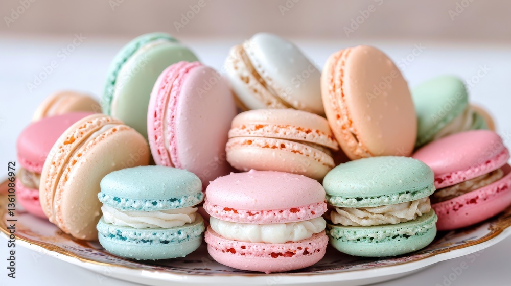 Colorful Plate of Delightful Macarons Showcasing Artisan Pastry Craft Colorful Plate of Delightful Macarons Showcasing Artisan Pastry Craft
