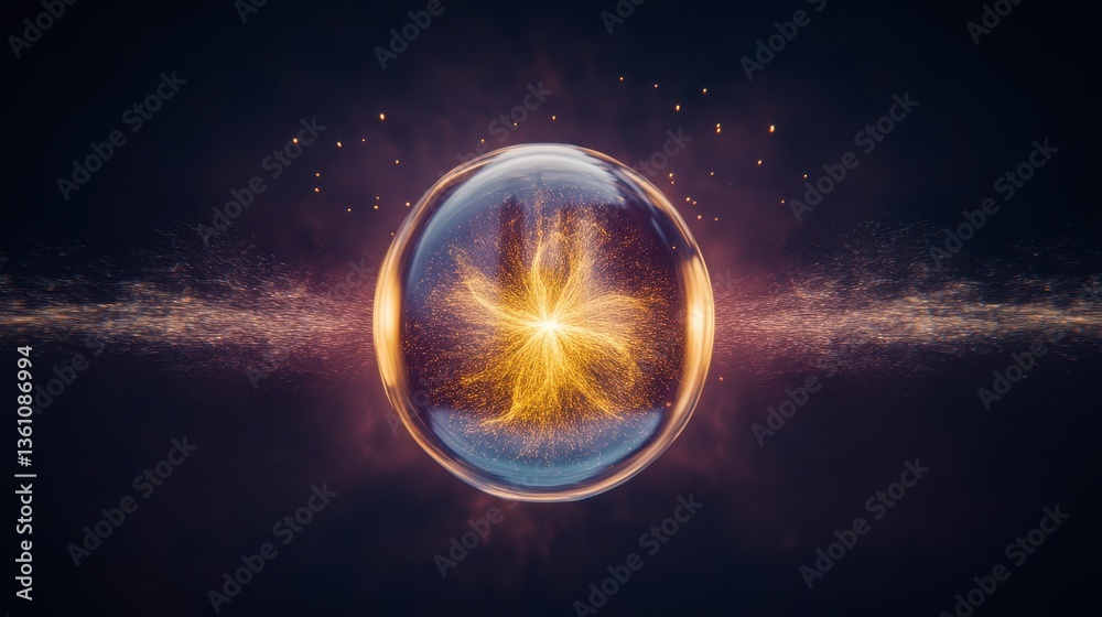 Obraz premium Dynamic Energy Sphere with Glowing Particles in Dark Background
