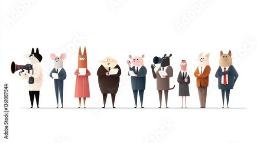Cartoon Animals in Business Attire Engaging in Various Activities