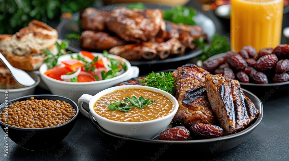 An Abundant Table Filled with Delicious Varieties of Fresh Food Items