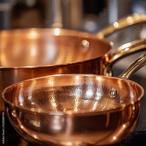 Copper cookware set in a kitchen