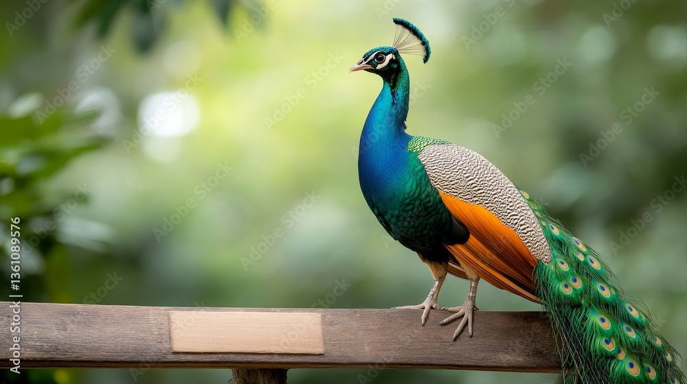 Fototapeta premium Elegant Peacock Displaying Vibrant Feathers in Natural Habitat