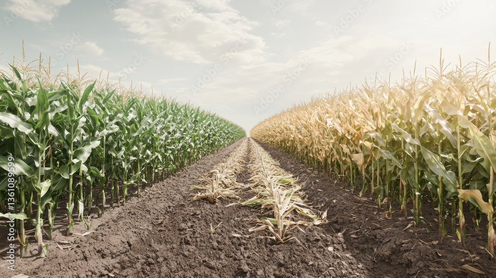 Fototapeta premium Crops in dry farm land. Drought.