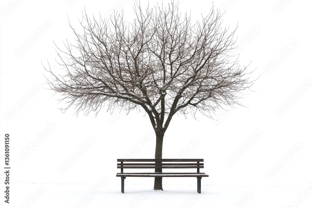 Solitary winter tree and bench Solitary winter tree and bench