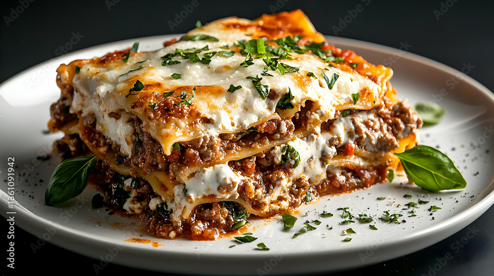 Layered Lasagna with Meat Sauce and Melted Cheese Layered Lasagna with Meat Sauce and Melted Cheese