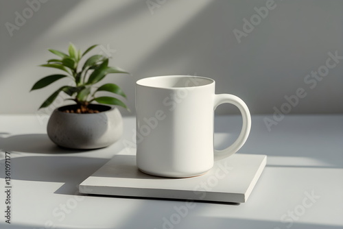 Wallpaper Mural Simple White Ceramic Mug with a Small Plant Torontodigital.ca