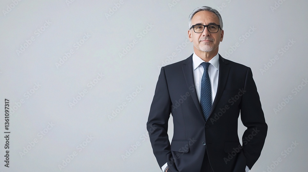 Confident Corporate Leader Standing Proudly in Professional Attire Confident Corporate Leader Standing Proudly in Professional Attire