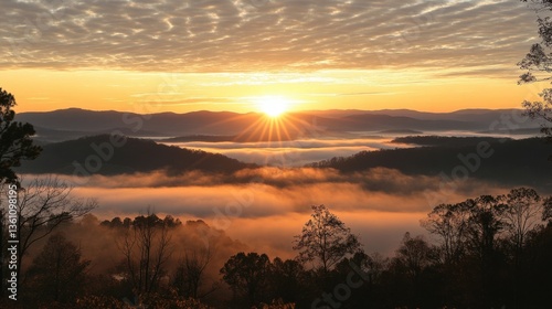Sunrise Over Misty Mountain Landscape