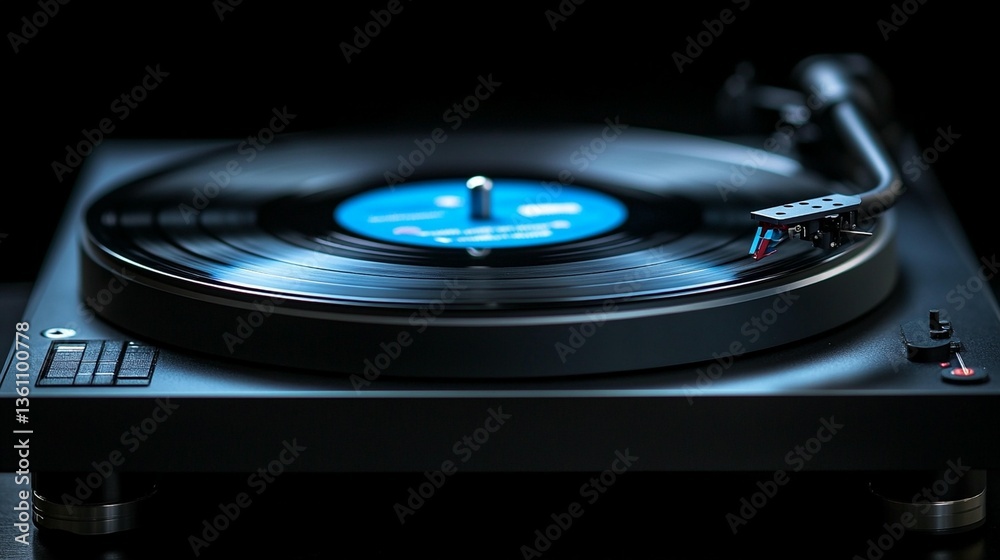 Close-up of a turntable playing a vinyl record, showcasing the needle and spinning disc against a dark background. Close-up of a turntable playing a vinyl record, showcasing the needle and spinning disc against a dark background.