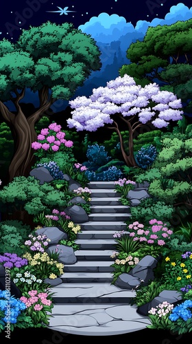 Night Garden Stairway Scene