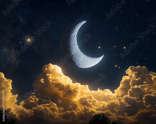 Night Moon Clouds Sky