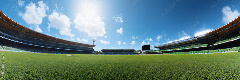 Fototapeta premium Melbourne Cricket Ground Panorama at Sunrise Empty Sporting Venue, Awe-Inspiring Stadium View