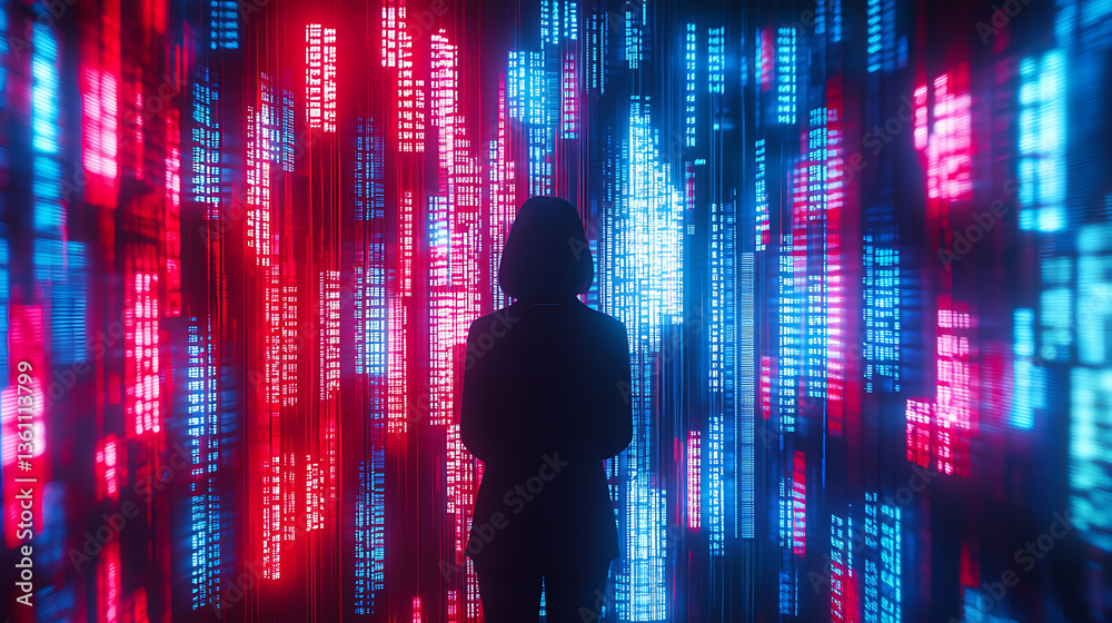 Fototapeta premium Data visualization experience digital space abstract art high-tech environment rear view futuristic concept