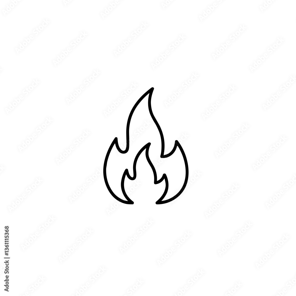 Flame icon in minimal line art style on a white background Flame icon in minimal line art style on a white background