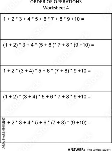 Order of operations math worksheet printable. Worksheet 4

