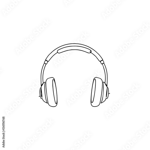Outline of headphones in minimalistic style on white background  