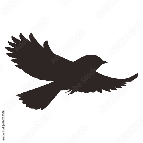Chickadee flying silhouette vector art black image on white background