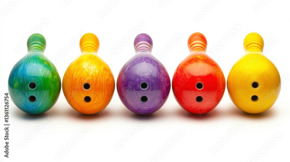 Vibrant Bowling Decorations on White Background Vibrant Bowling Decorations on White Background