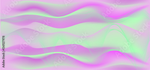 Gradient green pink abstract background with smooth flowing wave shapes creating a futuristic visual for digital design or modern art projects.