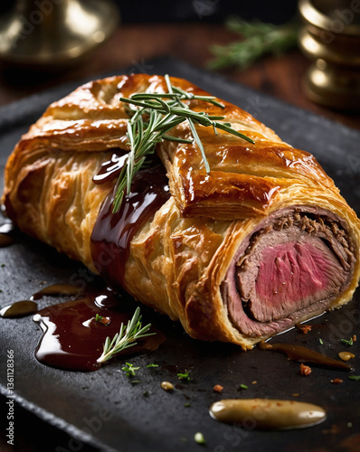 8K Ultra-Realistic Beef Wellington – Golden Puff Pastry, Juicy Medium-Rare Center photo