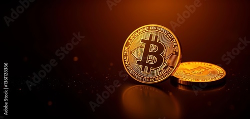 Golden bitcoin on dark background, glowing subtly, bitcoin,  virtual money