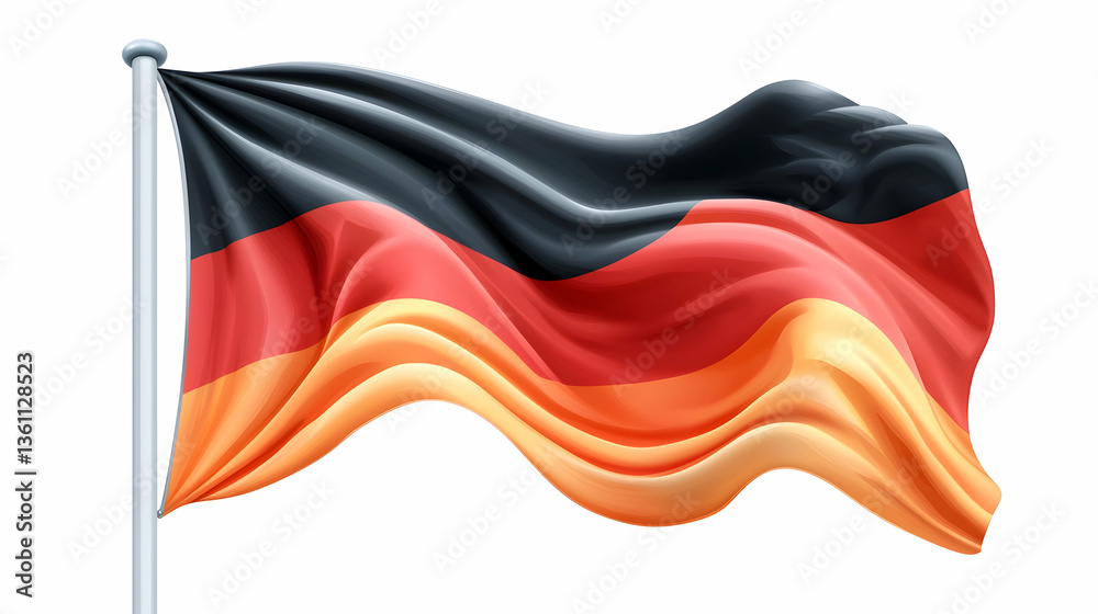 Fototapeta premium Realistic Waving German Flag on White Background