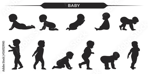 Vector illustration of baby silhouettes in various poses